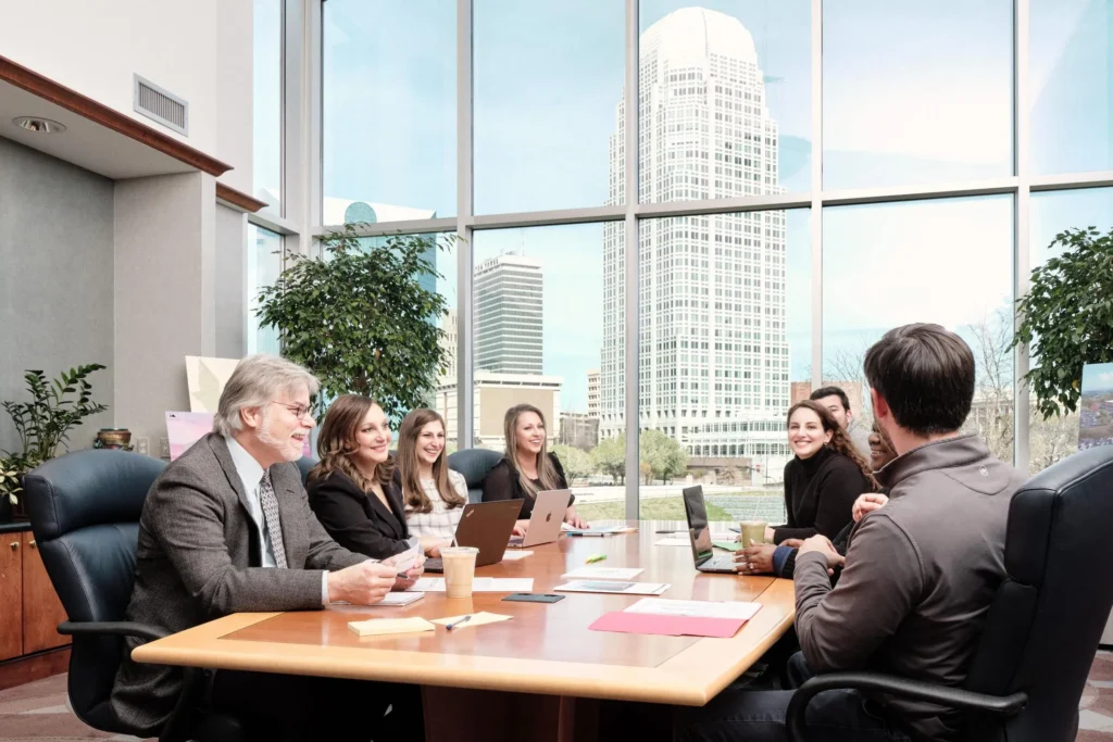 Meridian Realty Services team meeting at the company's Winston-Salem, NC office