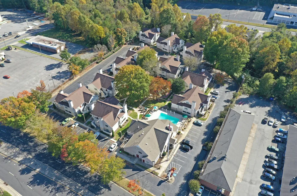 Aerial view of a professionally managed multi-family apartment community maintained by Meridian Realty Services.